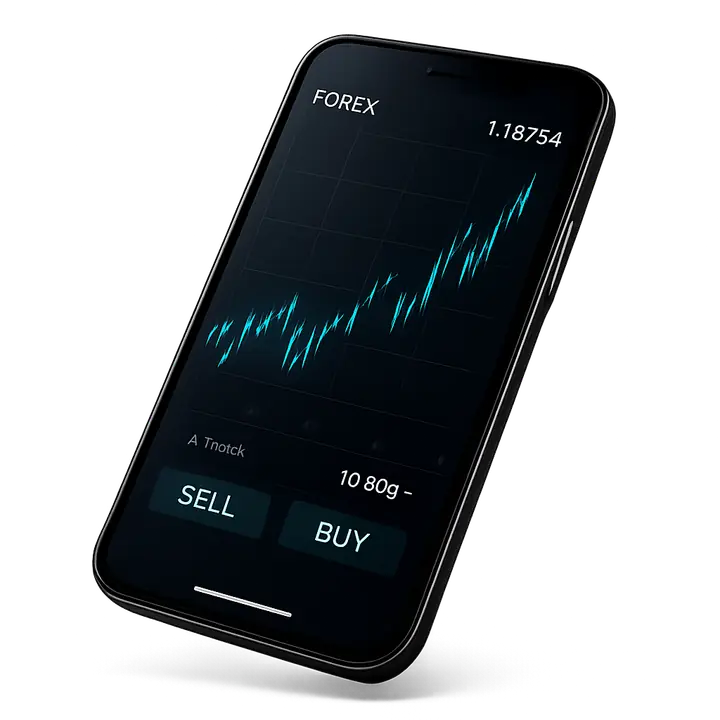 AIMSCAP trading app on mobile showing a live forex chart