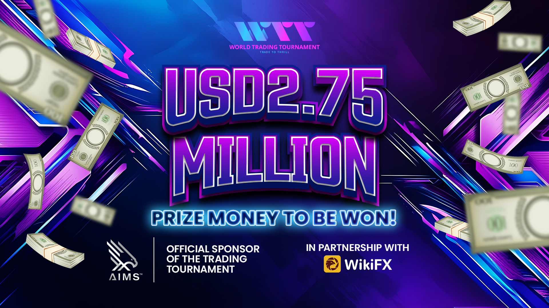 World Trading Tournament에서 불꽃축제 속에 트로피를 들고 있는 WTT 말레이시아 2025 우승팀